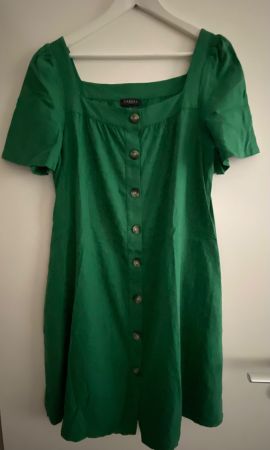 CAROLL Robe verte col carré lin viscose 42 portée 1x