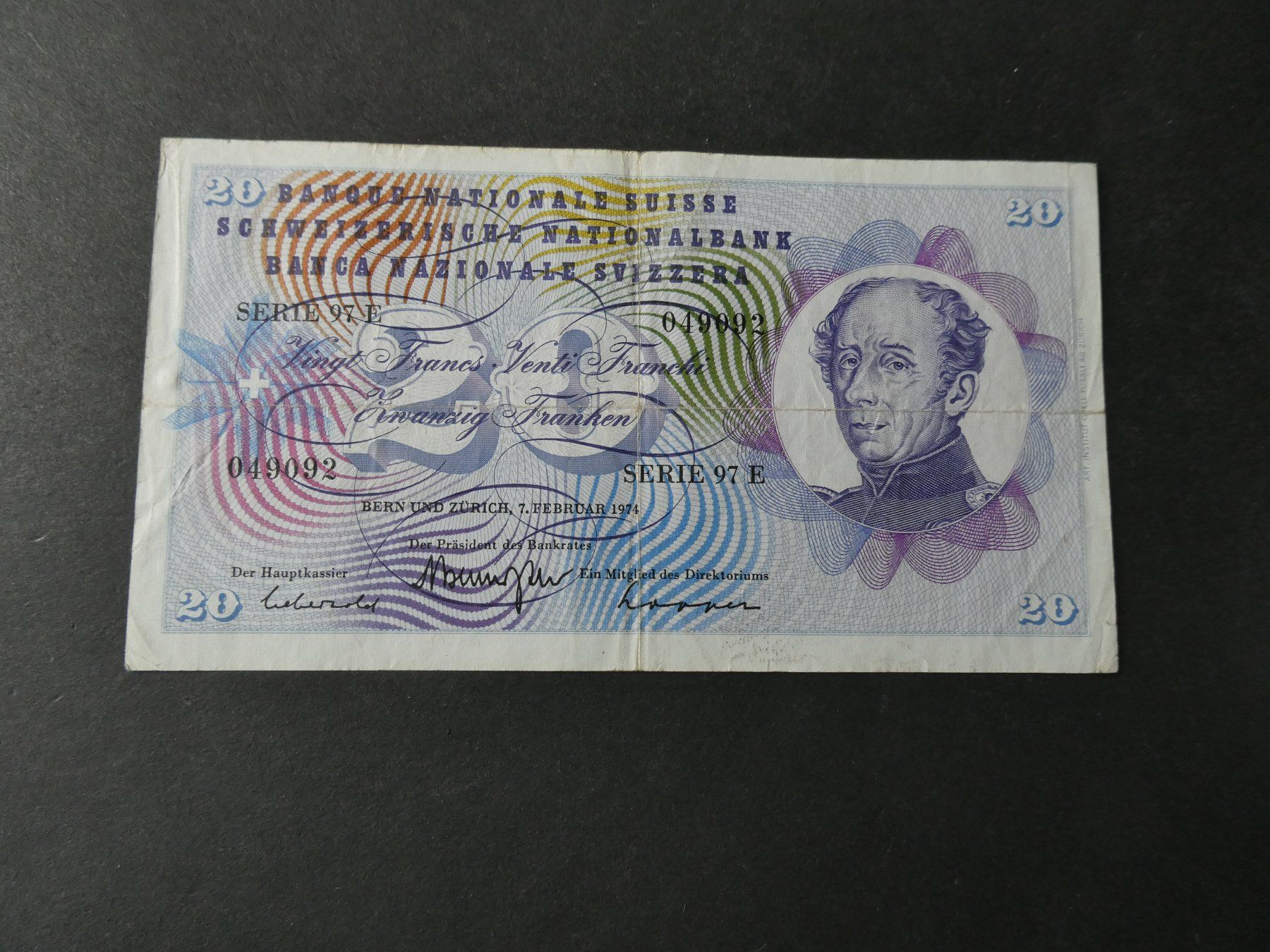 Banknoten: Schweiz 1974, 20 Franken – Gebraucht aus Hinterforst von Rohusri