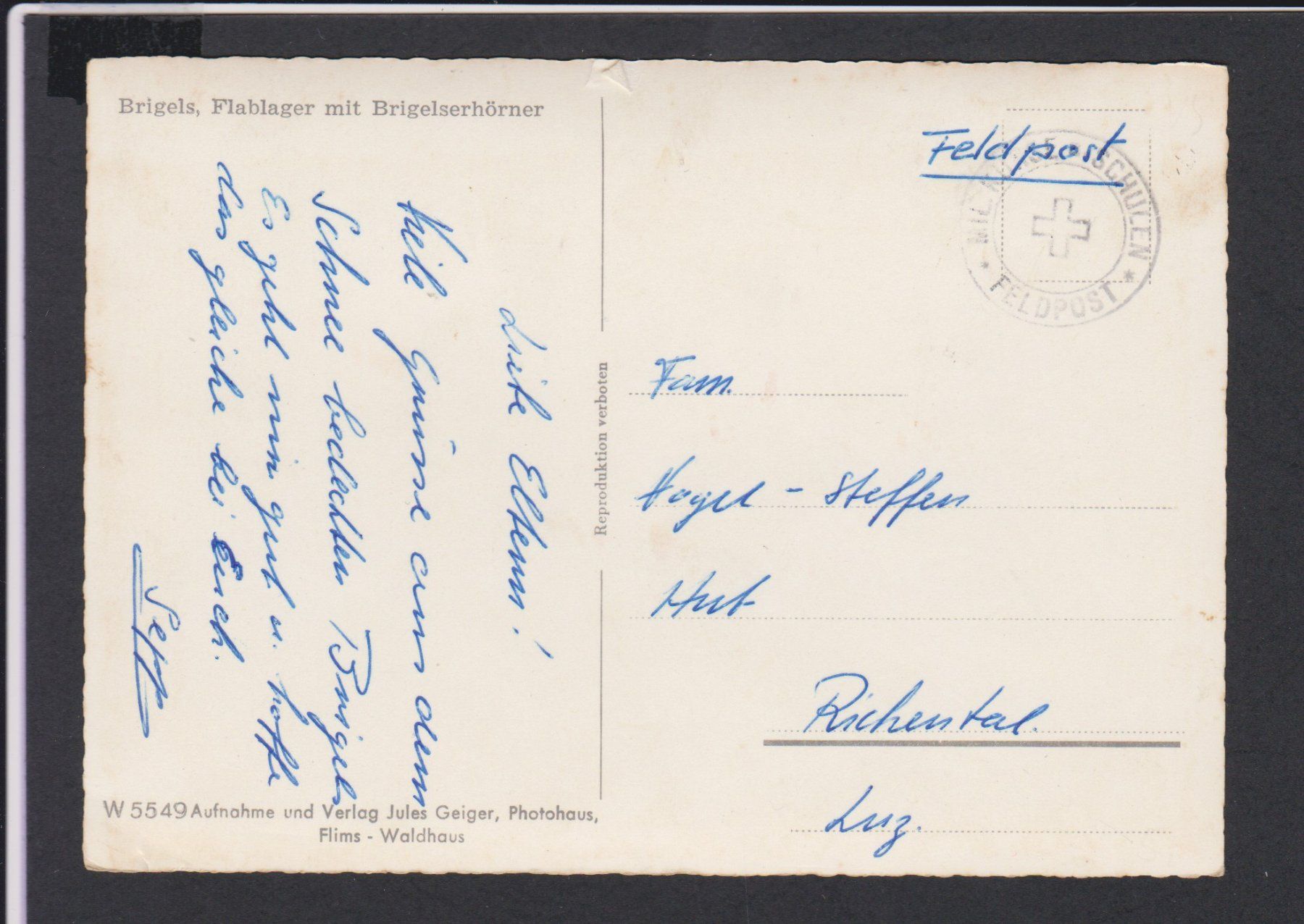 Cartes postales: Brigels   -   alte Ansichtskarte vom Flablager  Feldpost – D'occasion à Vitznau par Ropaku 1