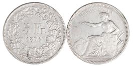 5 Franken von 1874 B. (sehr schön +). Ab 1.--