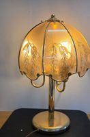 Vintage Tischlampe Messing & Glas mit Blumenmuster