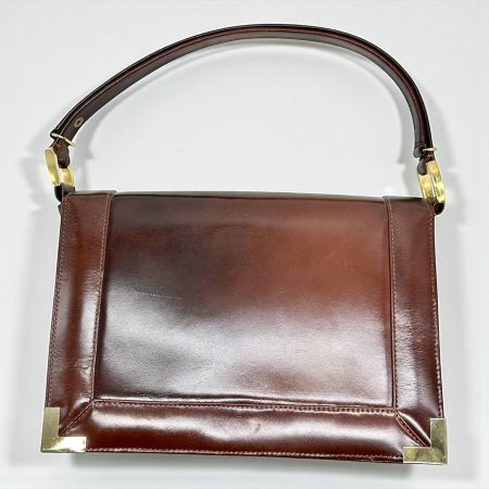Sac a main ancien en cuir marron avec détails en laiton doré