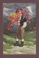 Costume SUISSE - Petit garçon fleuri 1931 // pli d'angle //