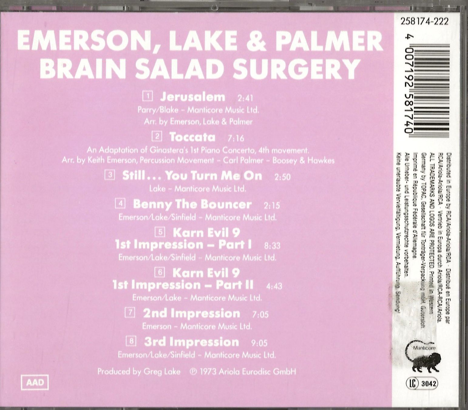 CD: EMERSON,LAKE&PALMER -Brain Salad Surgery- – Usato da Reinach BL venduto da studii100 1
