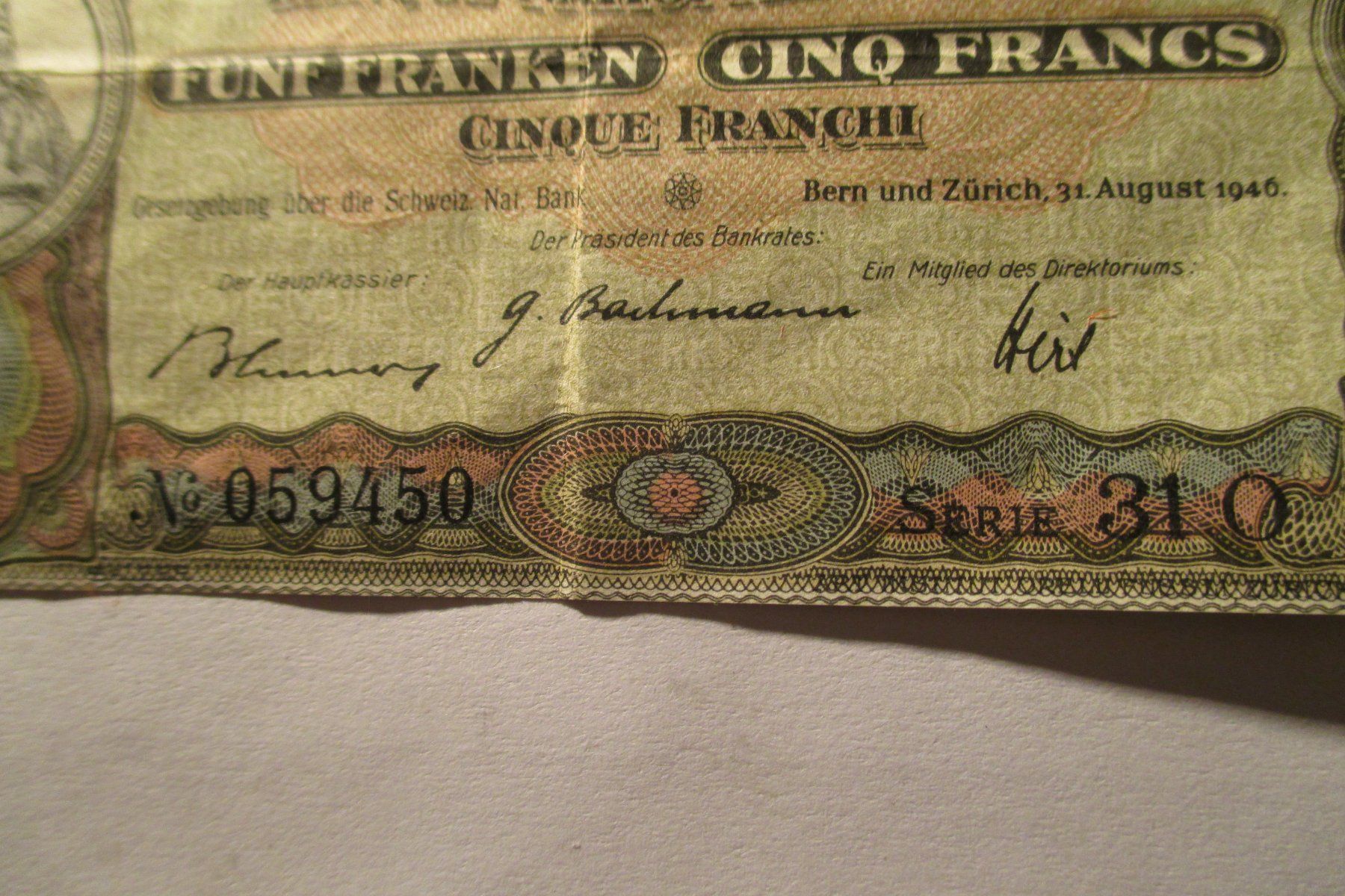 Banconote: 5 Franken-Note vom 31. August 1946 – Nuovo (secondo la descrizione) da Lützelflüh-Goldb venduto da wli_9wqr 4
