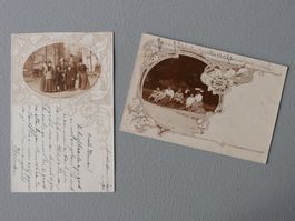 2 ALTE AK MIT JE FAMILIEN-FOTOS JUGENDSTIL