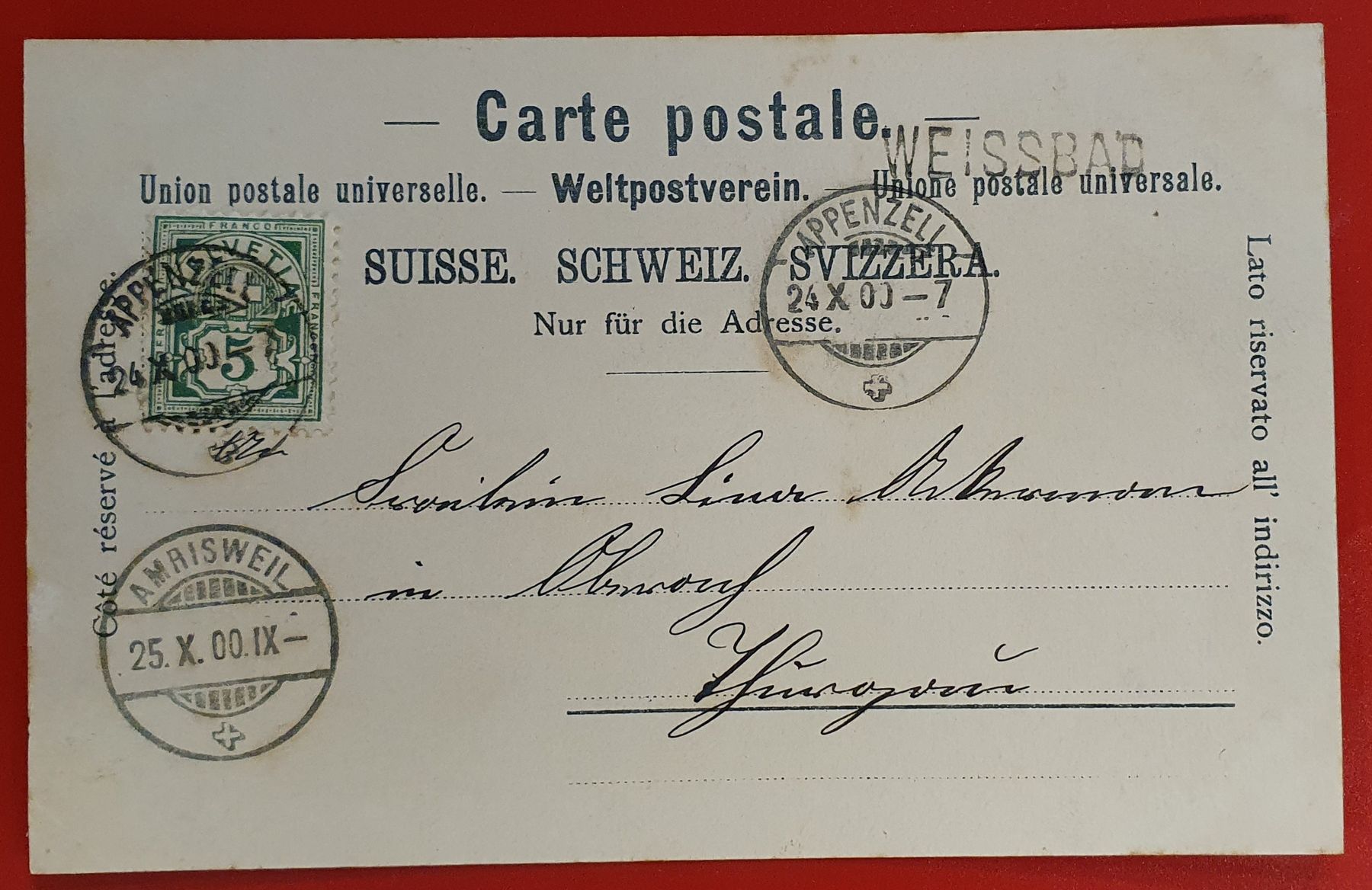 Cartoline postali: Weissbad - Appenzell 1900, mit Stabstempel – Usato da Kreuzlingen venduto da Rschweiz1 1