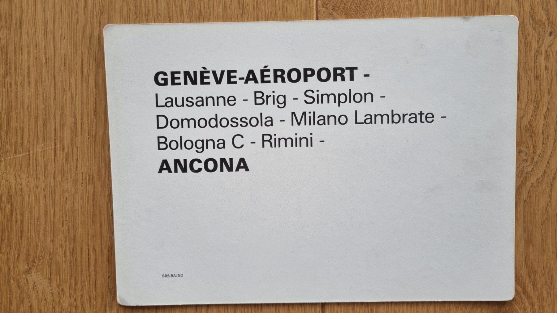 SBB/CFF/FFS Documenti: Zuglaufschild Genve - Ancona – Usato da Bözberg venduto da heinz-d