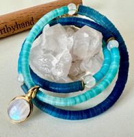 925 Silber vergoldet Mondstein Heishi Kette Unikat Rarität