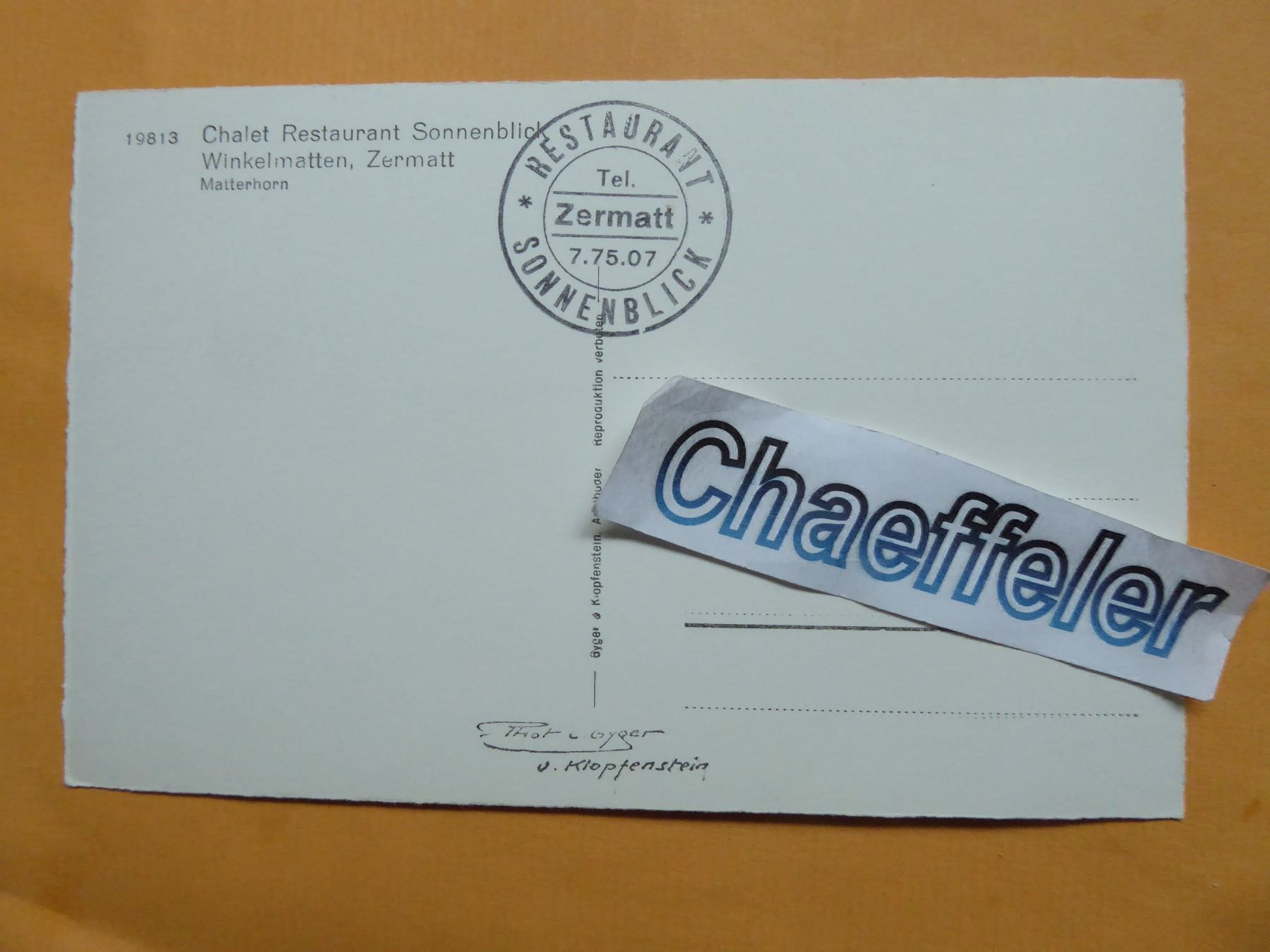 Cartoline postali: 19813 Chalet Rest. Sonnenblick Winkel- – Usato da Zürich venduto da Chaeffeler 1