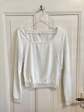 White Shein Lace Trim Long Sleeve Top - Size M 
