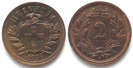 EIDGENOSSENSCHAFT 2 Rappen 1938 Bronze