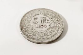 Schweiz 5 Franken Münze 1874 B Helvetia