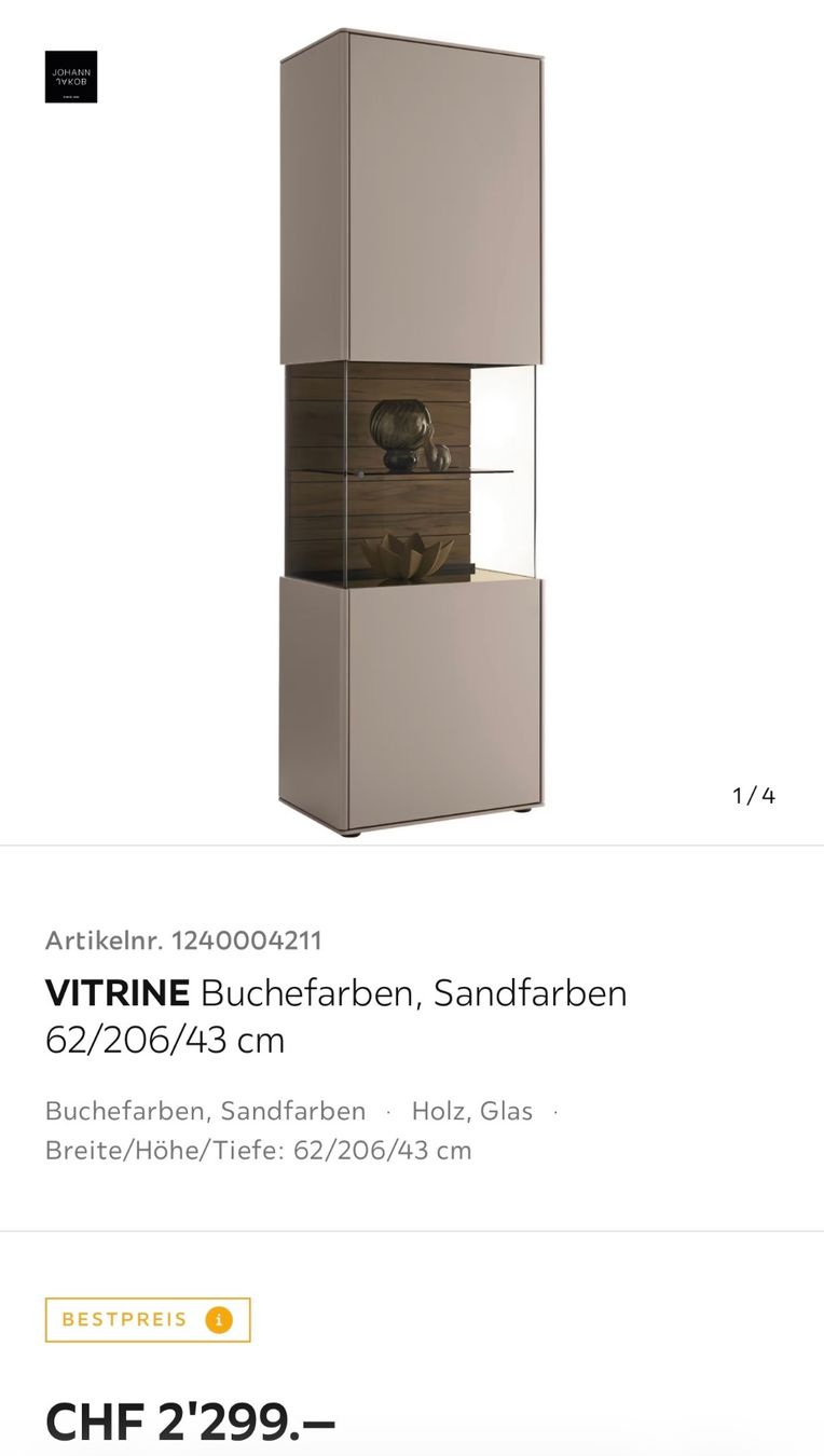 Vetrine: VITRINE Buchefarben Sandfarben 62/206/43 cm – Usato da Bern venduto da ond_g26n