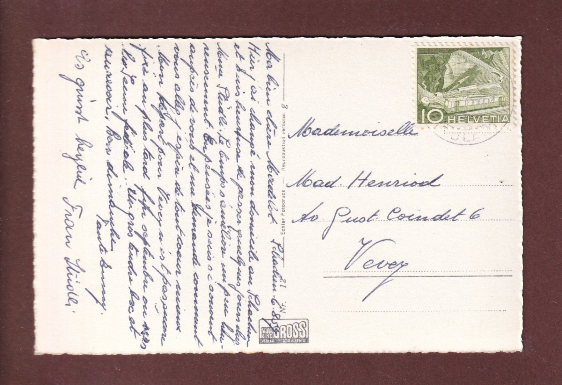 Cartoline postali: FÄHLENSEE mit Altmann - 1957 – Usato da Pully venduto da nicecards 1