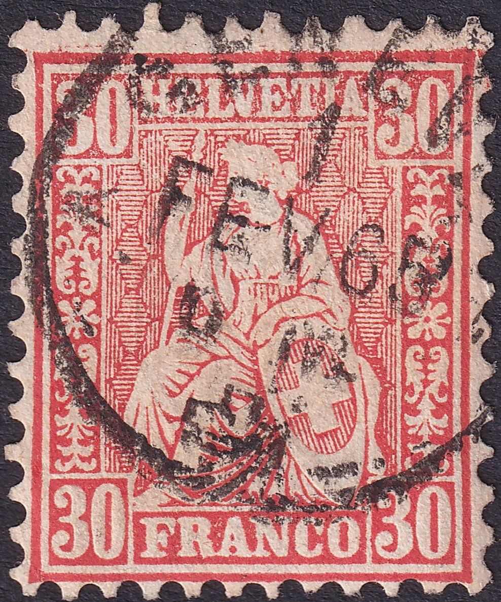 Tutti i francobolli: Sitzende: Nr.33 von GENEVE: 1.FEV.1865, Kat: 60.-+ – Usato da Sursee venduto da Luzernerraute