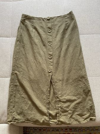 Skirt green size M linen blend elastic waist new