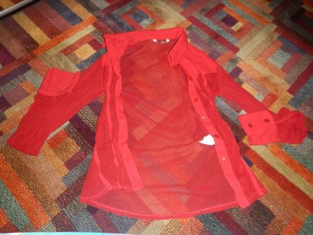Blusa rossa trasparente in pizzo