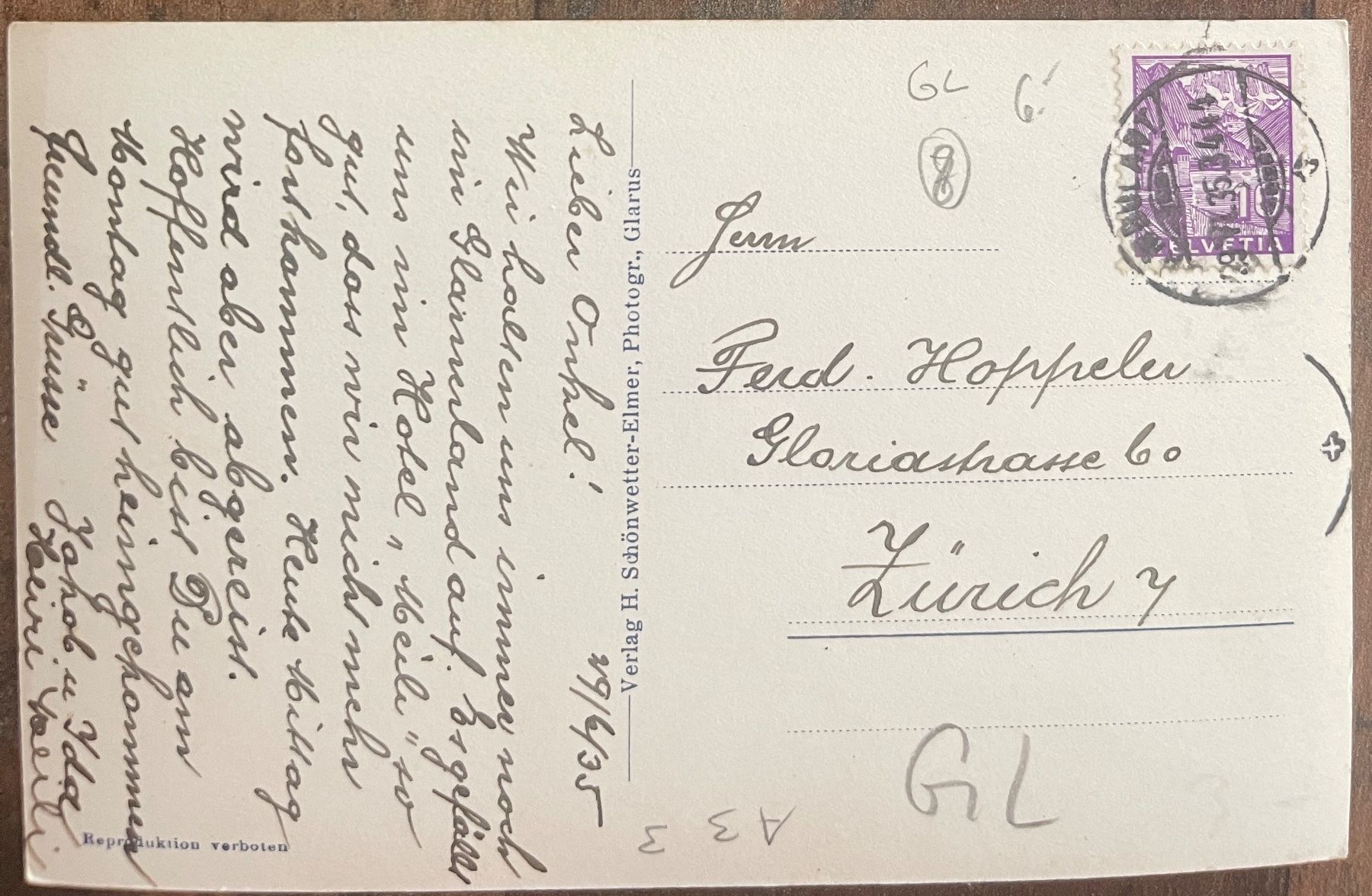 Cartoline postali: ELM - 1935 – Usato da Lutry venduto da Ediego 1
