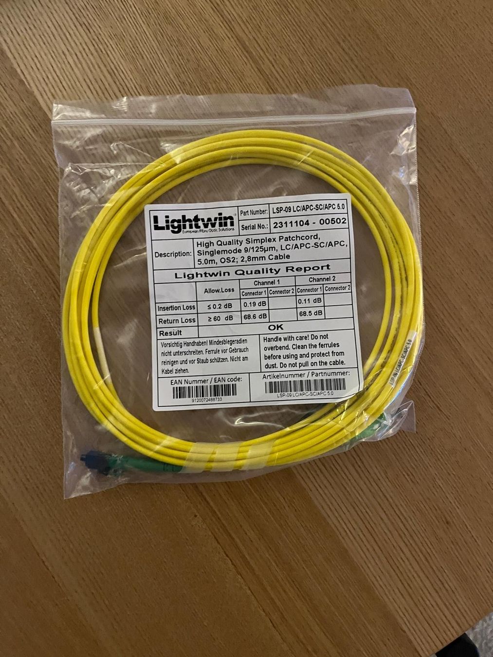 Cavi: Lightwin -Patchkabel Singlemode LC – LC, OM3, Simplx, 5 m – Nuovo e nell'imballaggio originale da Egnach venduto da planus