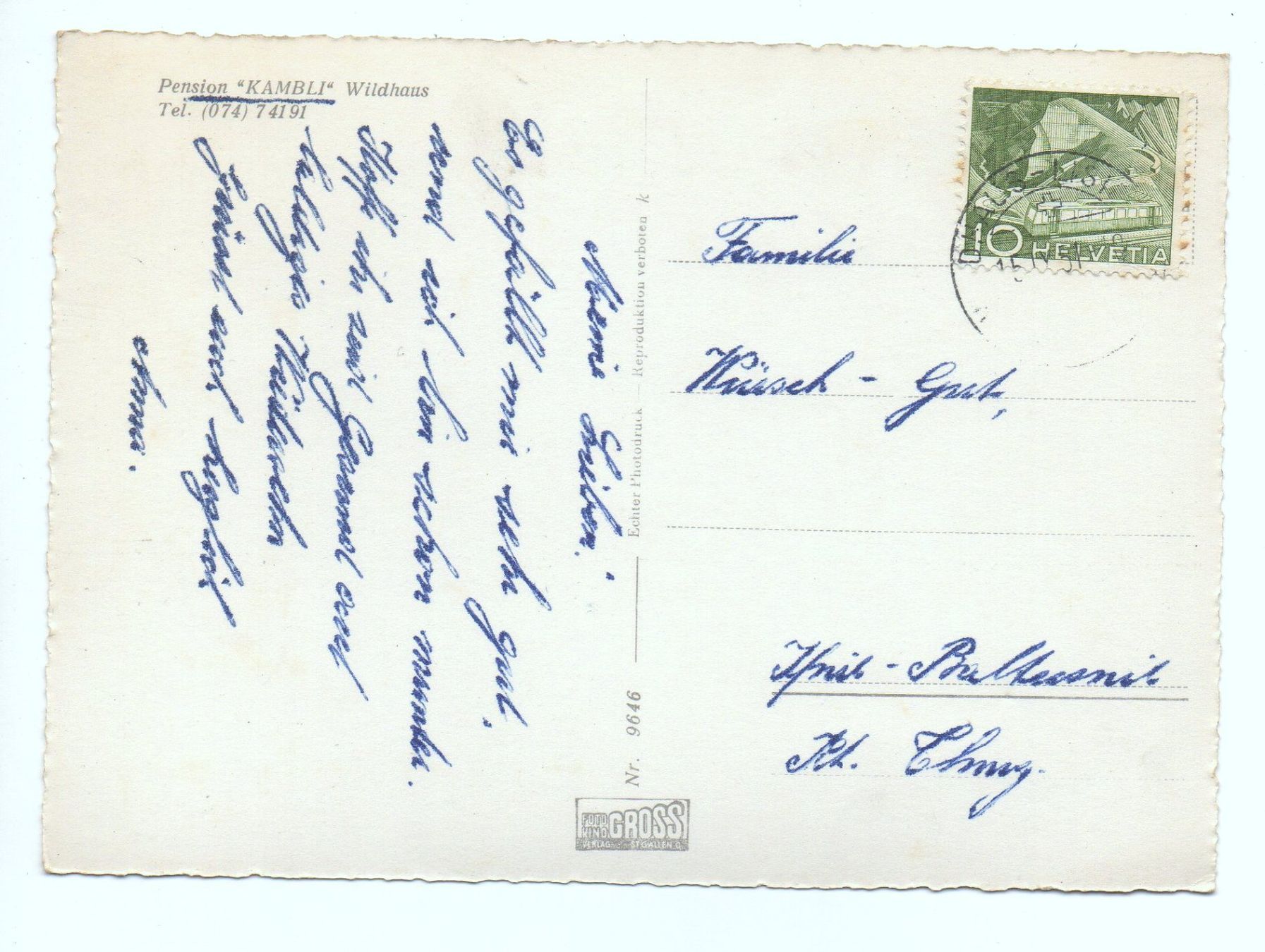 Cartoline postali: WILDHAUS Pension Kambli – Usato da Jona venduto da philajona 1