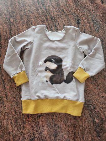 French Terry Pullover mit Bibermotive Gr. 80, Handmade, neu