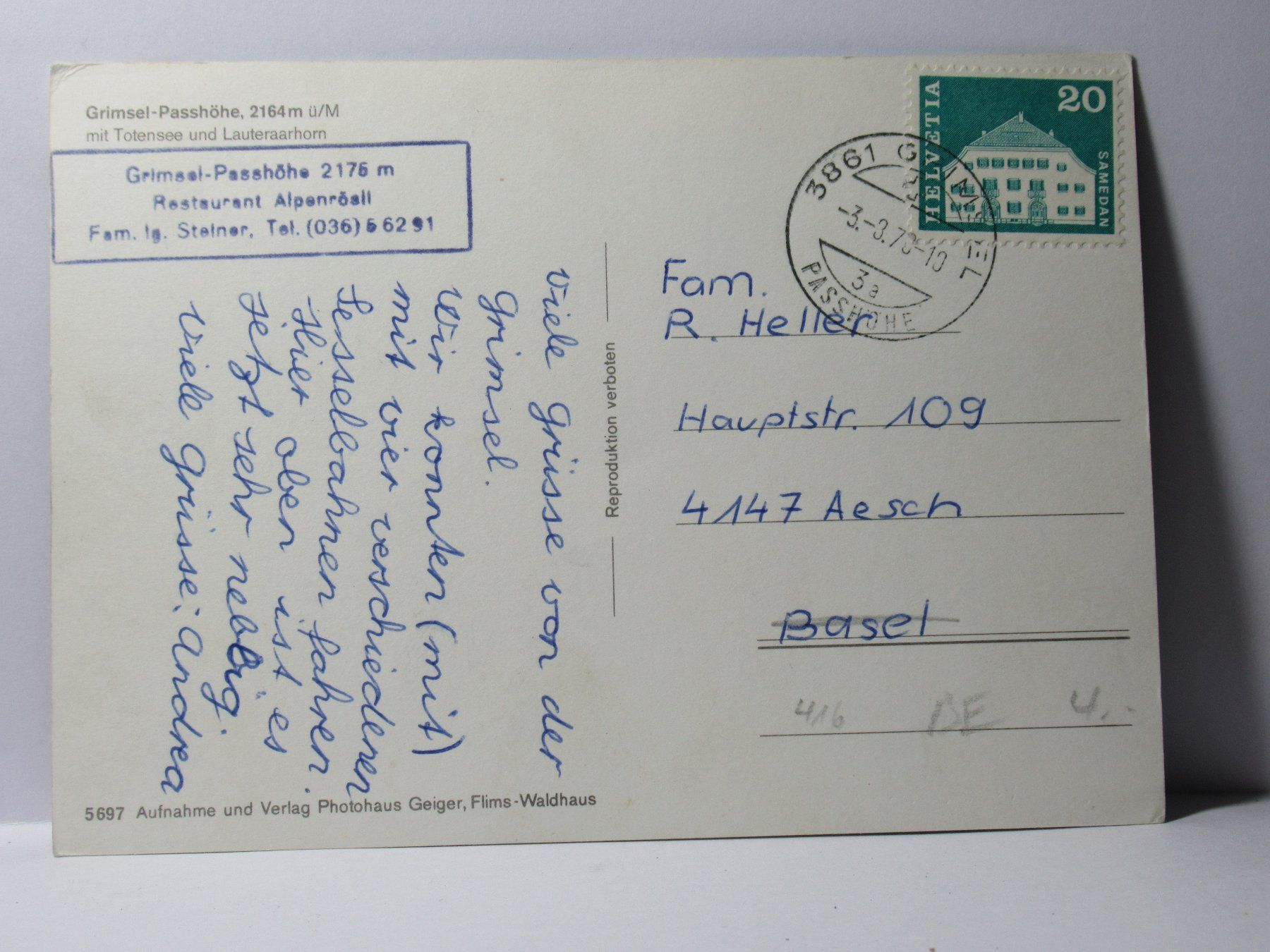 Cartes postales: Grimsel - Passhöhe – D'occasion à Grenchen par frechri 1