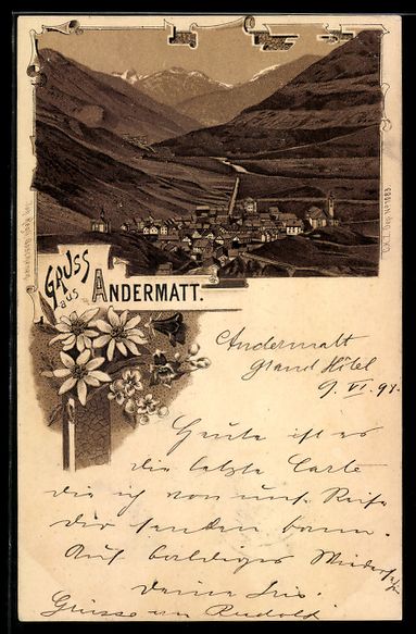 Cartoline postali: Lithographie Andermatt, Ortsansicht im Tal – Usato da Berlin venduto da bartko-reher