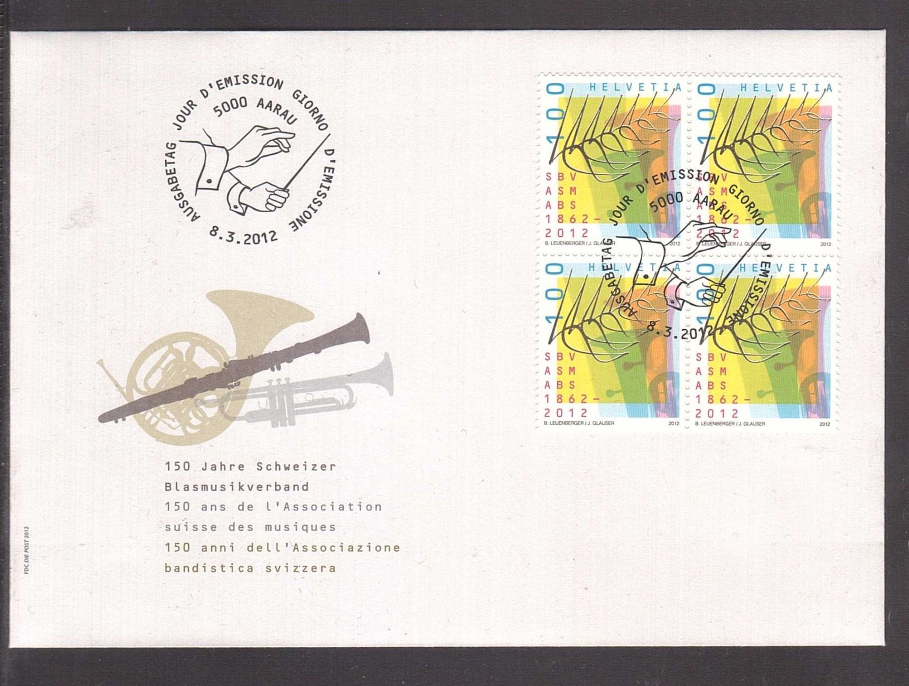 Alle Briefmarken: 2012  FDC 4er  Blasmusikverband – Gebraucht aus Rheinau von loxis