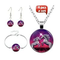 Einhorn Schmuckset, 4-teilig, Halskette, Ohrringe, Armband