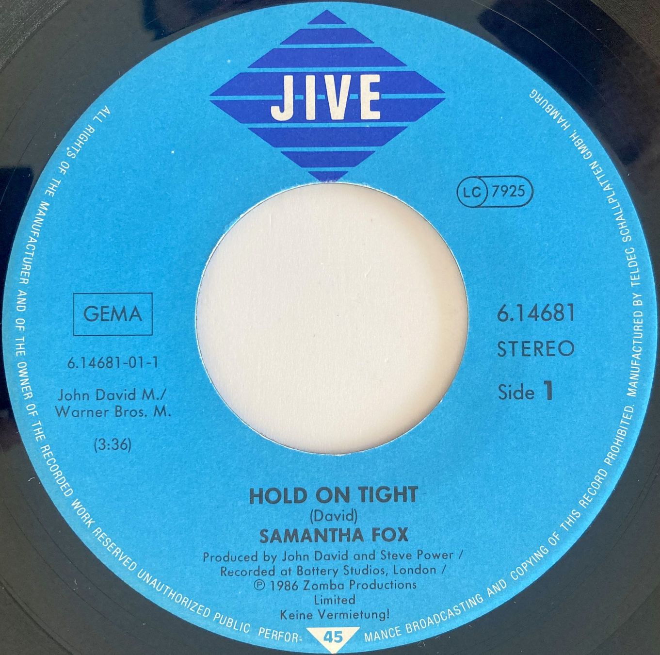 Dischi in vinile: SAMANTHA FOX - HOLD ON TIGHT NEW RE-MIX VERSION – Usato da Bottens venduto da hotter-than-hell 2