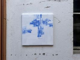 Abstrakte Malerei Leinwand weiss blau Gemälde 50x50