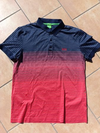 HUGO Boss Polo Shirt blau rot gestreift Gr L