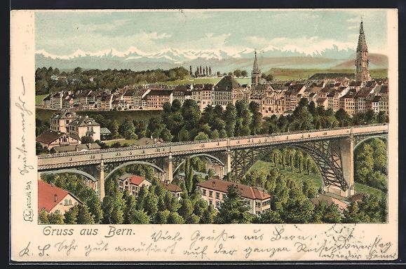 Cartoline postali: Litho Bern, Ortsansicht mit Brücke – Usato da Berlin venduto da bartko-reher
