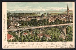 Litho Bern, Ortsansicht mit Brücke