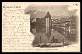 AK Luzern, Wasserturm, Kappelbrücke, Pilatus