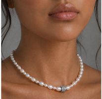 SÜSSWASSER Collier Halskette Perlenkette 42 cm Platin NEU