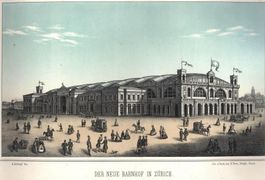 Zürich Bahnhof grosse Tonlitho von Schimpf  sehr selten