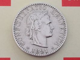 20 Rappen 1891 Ni, ss-vz, nur 1,0 Mio!
