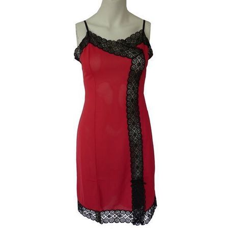 Unterrock rot schwarze Spitze Gr. S Nylon VINTAGE 1960s