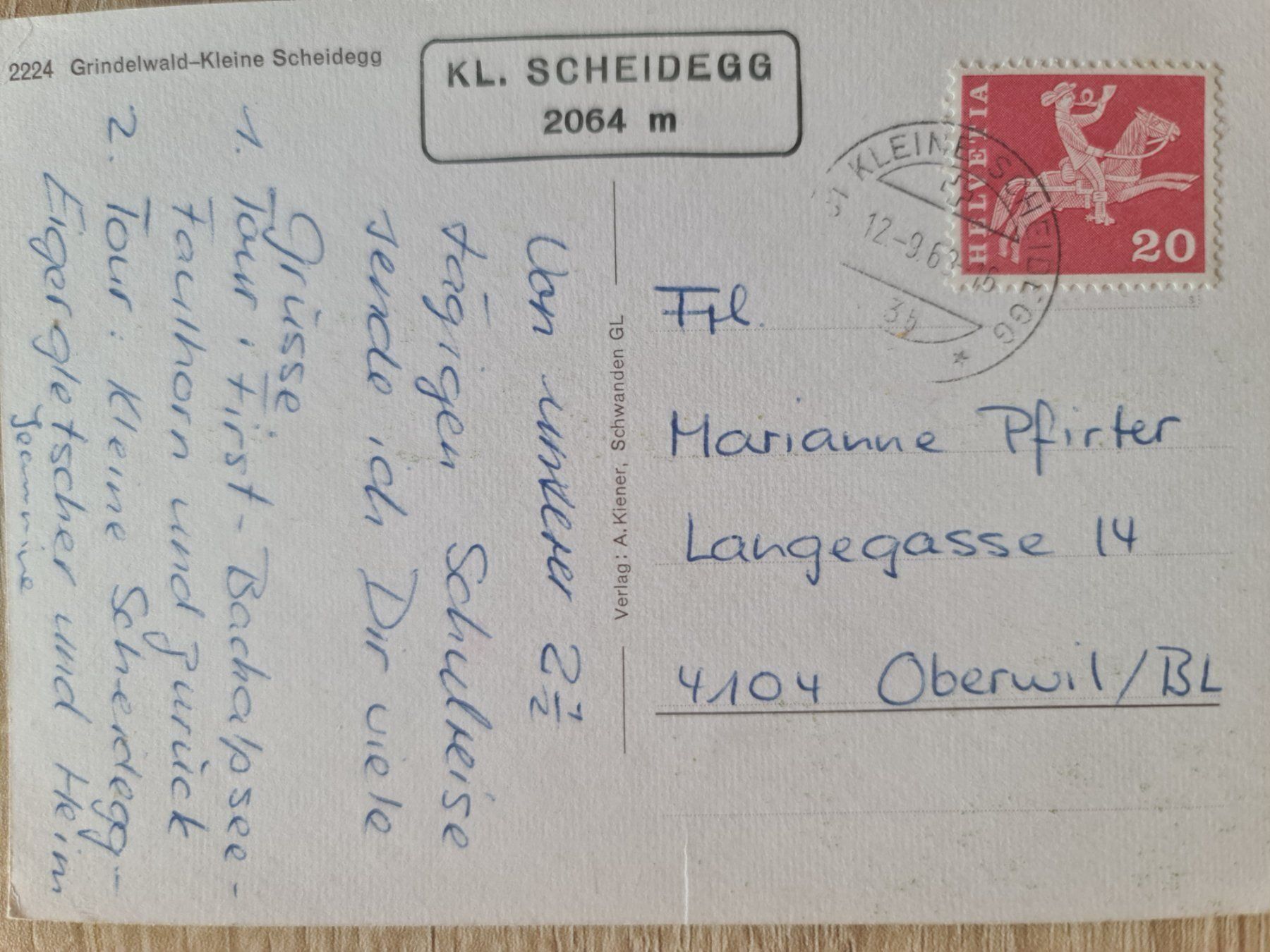 Cartoline postali: Ansichtskarte Grindelwald kleine Scheidegg 1963 – Usato da Dintikon venduto da Vexi 1