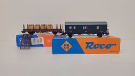 Spur H0, Roco DB Gleisbauzug und Holztransportwagen
