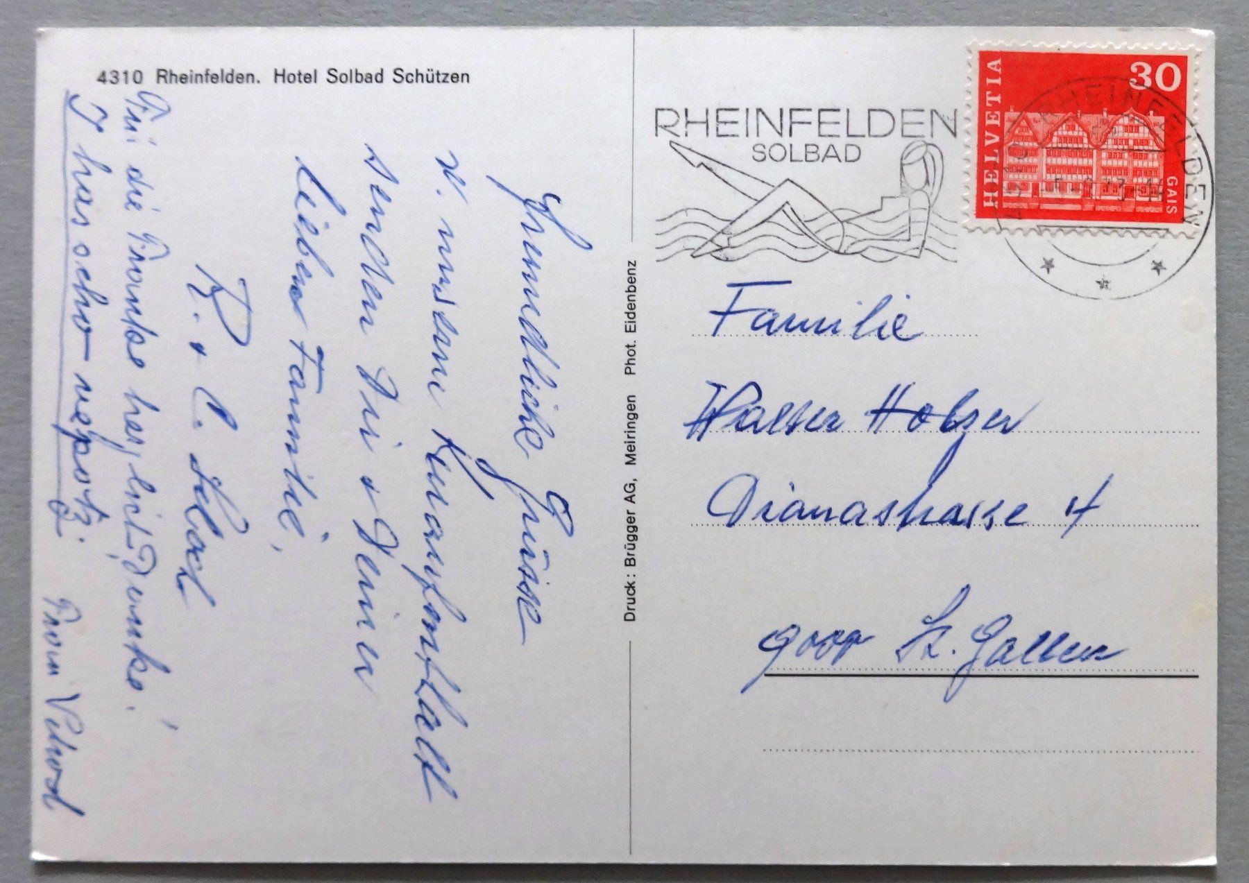 Cartoline postali: Rheinfelden, Hotel Solbad Schützen – Usato da Fétigny venduto da Billy2miny 1
