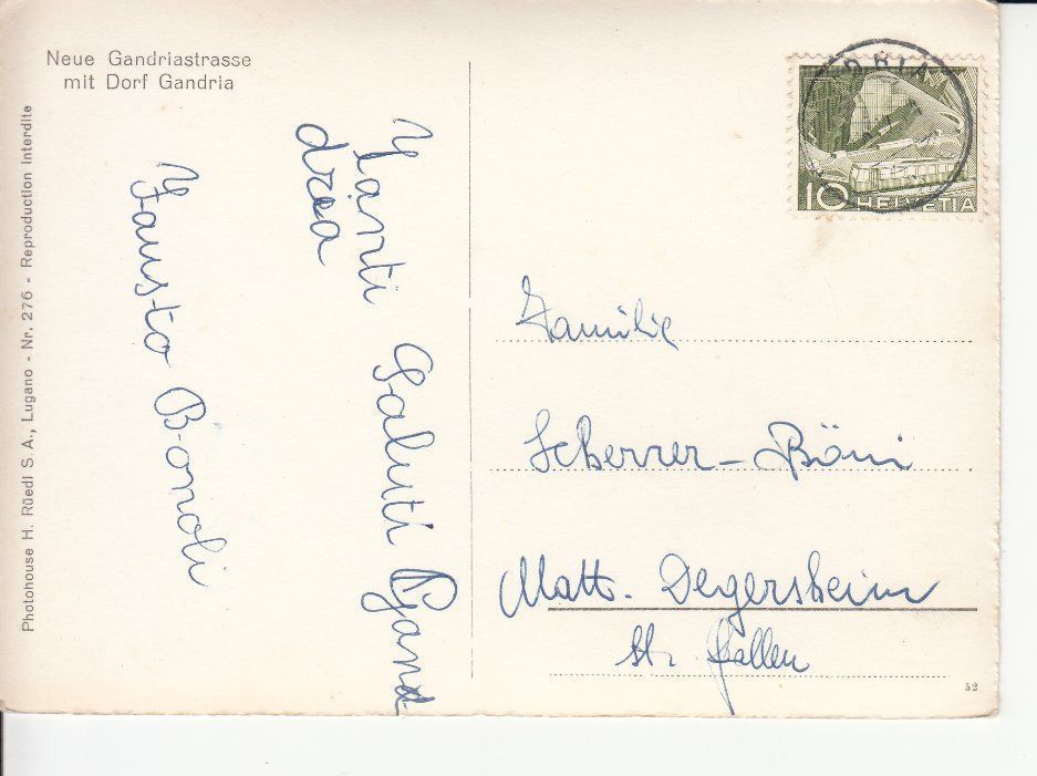 Cartoline postali: Gandria 1954 – Usato da Bürglen TG venduto da StampGraf 1
