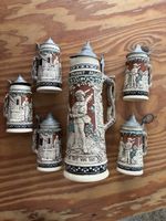 6er Set Antike deutsche Bierkrüge, Steinzeug, Sammlerstück