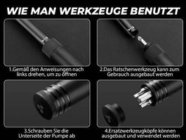 Fahrradpumpe mit Velo-Multitool/Werkzeugset im Griff