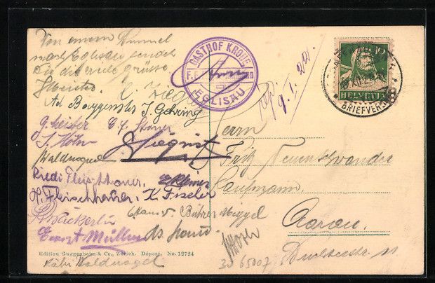 Ansichtskarten: AK Eglisau, Uferpartie, 1922 – Gebraucht aus Berlin von bartko-reher 1