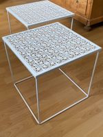 Lot de 2 tables basses métal blanc motif moucharabieh