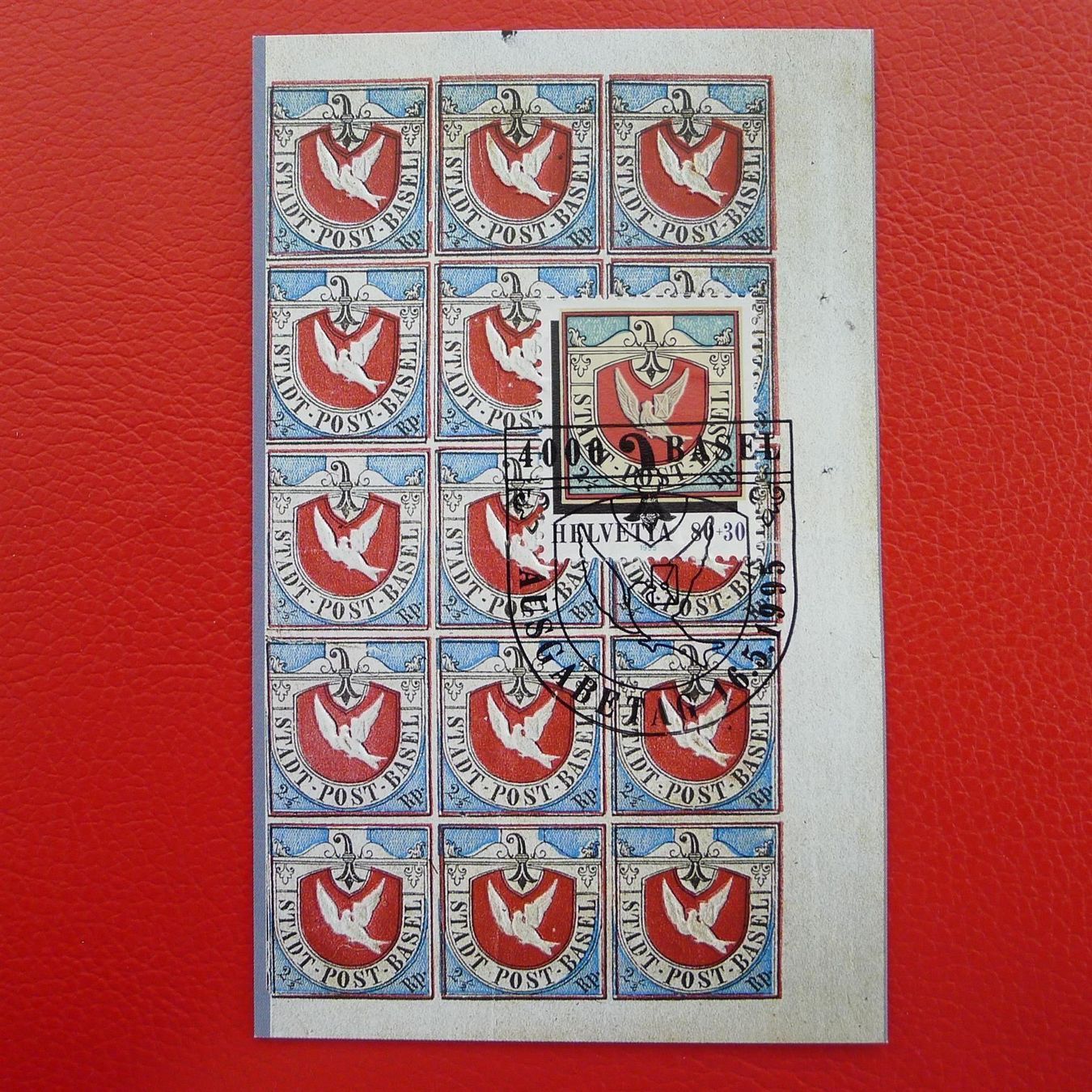 Alle Briefmarken: 1995: W75 Baslertaube 15er-Block mit Blockausschnitt, sauber – Gebraucht aus Sursee von Luzernerraute