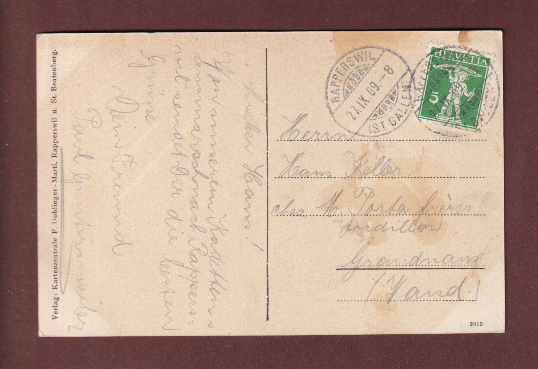 Cartoline postali: RAPPERSWIL - Schloss - 1909 – Usato da Pully venduto da nicecards-shop 1